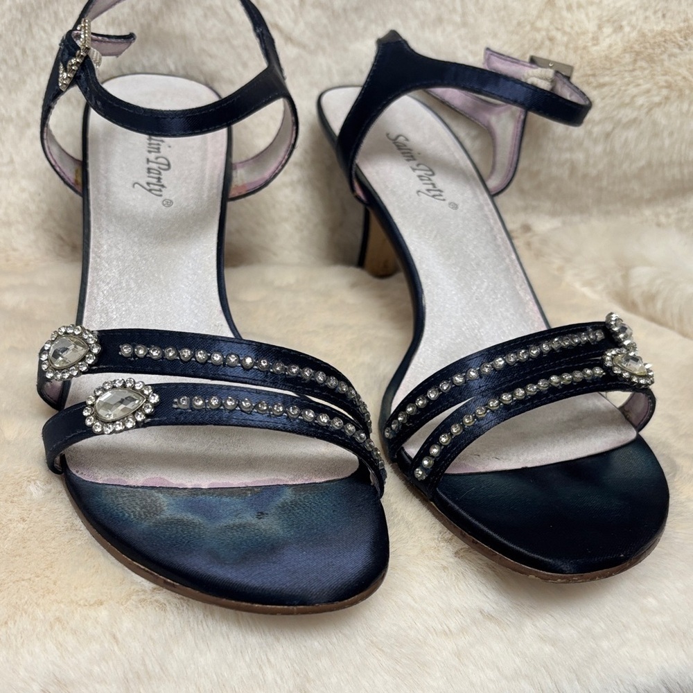Satin Party Dyed Midnight Blue Embellished Heels - Picture 11 of 11
